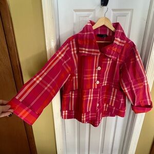 Vibrant Pink Plaid Women's Button Down Jacket